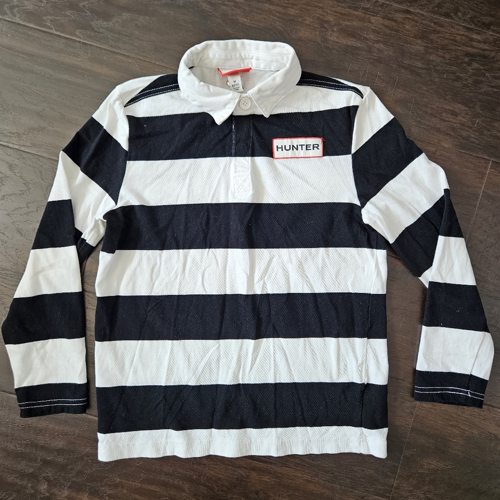 Hunter Black and White Rugby Striped Long-Sleeve Henley NWOT, Boys Size M